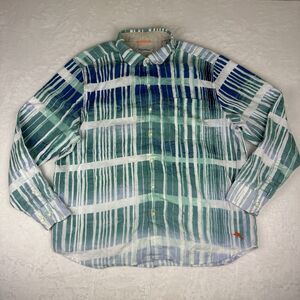 Tommy Bahama Mens 100% Linen Shirt Blue White Stripe Button Long Sleeve Sz XL